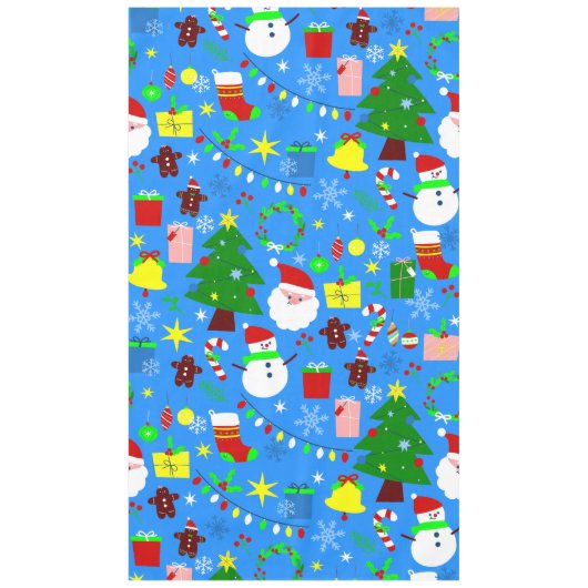 blauwe kerstboom-kerstman tafelkleed (Voorkant)