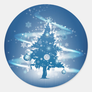 Blauwe Kerstboom Kerstmis Ronde Sticker
