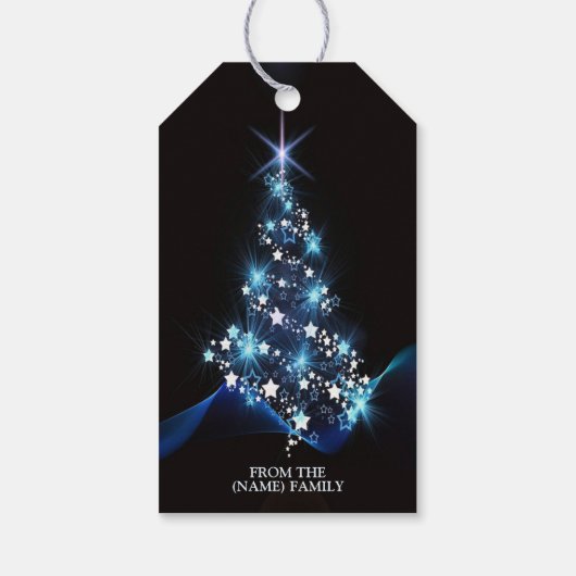 Blauwe kerstboom Kleine zwarte legant Cadeaulabel (Achterkant)