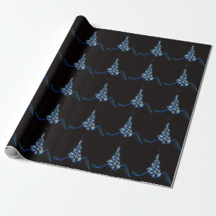 Blauwe kerstboom Kleine zwarte legant Cadeaupapier