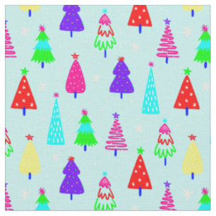 blauwe kerstboom kleurrijke pop kunst stof