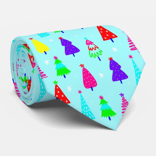 blauwe kerstboom kleurrijke pop kunst stropdas (Opgerold)