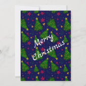 Blauwe kerstboom met klokken en rode bloemen kaart (Voorkant)