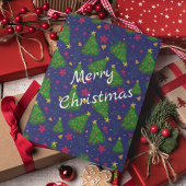 Blauwe kerstboom met klokken en rode bloemen kaart