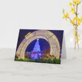 Blauwe kerstboom omlijst in een kerstbal kaart (Gele Bloem)