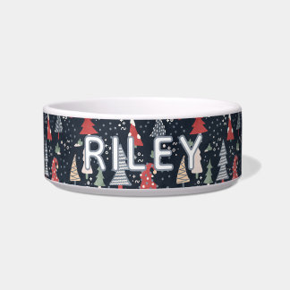 Blauwe kerstboom ontwerp gepersonaliseerde hond voerbakje