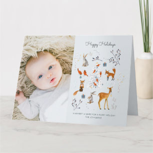 Blauwe kerstboom op het bos en dieren kaart