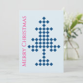 Blauwe Kerstboom op Sneeuw Kerstfeest Kaart (Staand voorkant)