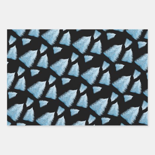 Blauwe kerstboom op zwart en blauw inpakpapier vel (Voorkant 3)