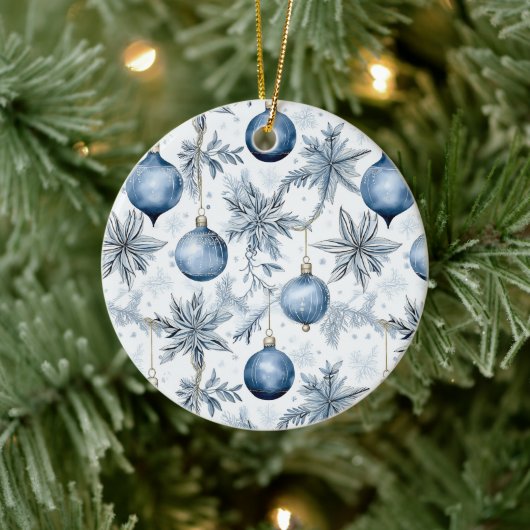 Blauwe kerstboom Ornamenten overal print (Boom)