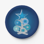 Blauwe kerstboom papieren bordje (Voorkant)