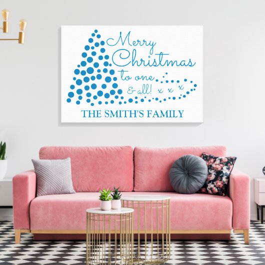 Blauwe kerstboom, persoonlijke familienaam Canv Canvas Afdruk (Insitu (Woonkamer))