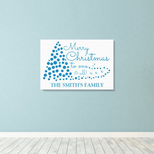 Blauwe kerstboom, persoonlijke familienaam Canv Canvas Afdruk (Insitu (Houten vloer))