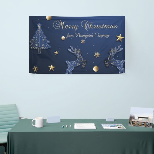 Blauwe Kerstboom rendieren sterren Spandoek (Beurs)