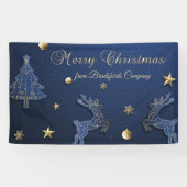 Blauwe Kerstboom rendieren sterren Spandoek (Horizontaal)