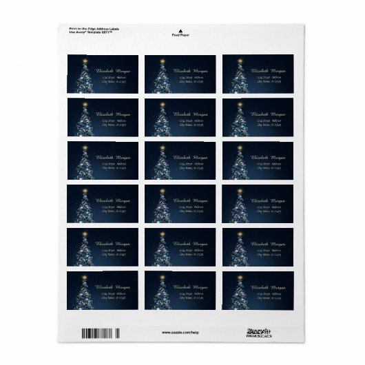 Blauwe kerstboom, sierfeestdag etiket (Full Sheet)