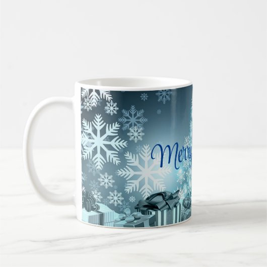 Blauwe kerstboom, Snowflake Koffiemok (Links)