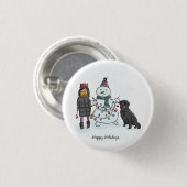 Blauwe kerstboom, Snowflake Ronde Button 3,2 Cm (Voorkant /achterkant)
