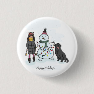 Blauwe kerstboom, Snowflake Ronde Button 3,2 Cm