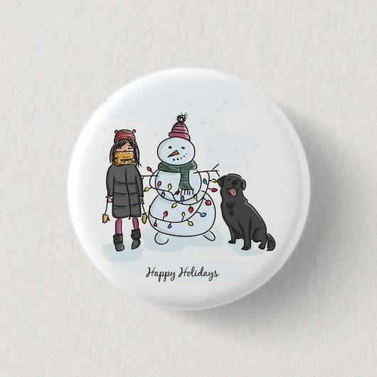 Blauwe kerstboom, Snowflake Ronde Button 3,2 Cm (Voorkant)