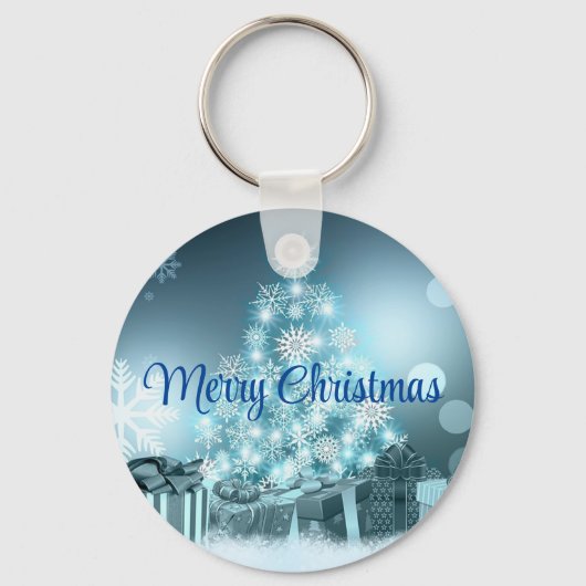 Blauwe kerstboom, Snowflake Sleutelhanger (Voorkant)