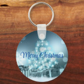 Blauwe kerstboom, Snowflake Sleutelhanger (Voorkant)