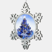 Blauwe kerstboom tin sneeuwvlok ornament (Rechts)