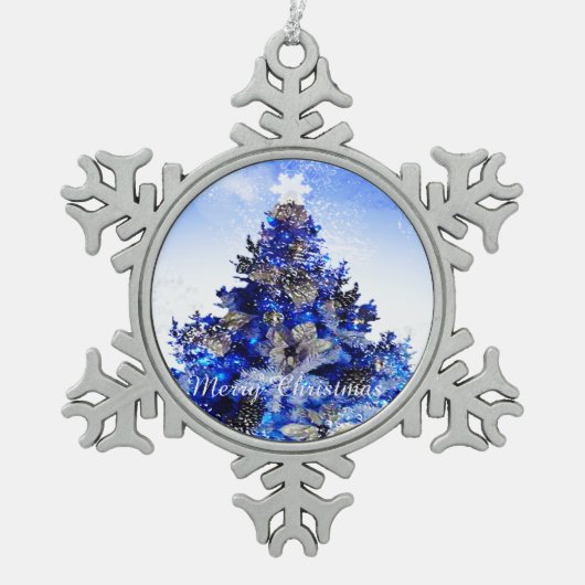 Blauwe kerstboom tin sneeuwvlok ornament (Voorkant)