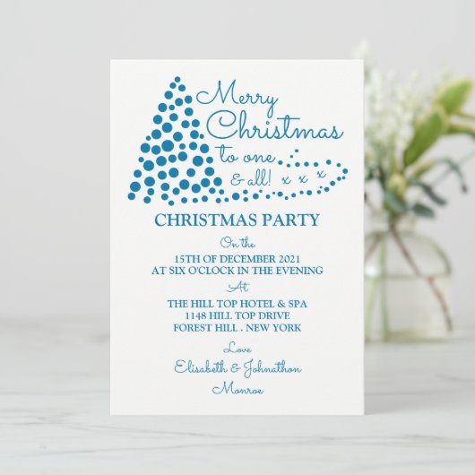 Blauwe kerstboom, uitnodiging voor kerstfeest (Staand voorkant)