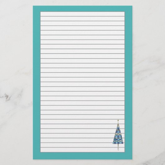 Blauwe kerstboom vakantie grijs gevoerd briefpapier (Voorkant)