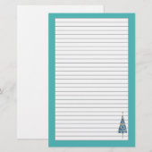 Blauwe kerstboom vakantie grijs gevoerd briefpapier (Voorkant / Achterkant)