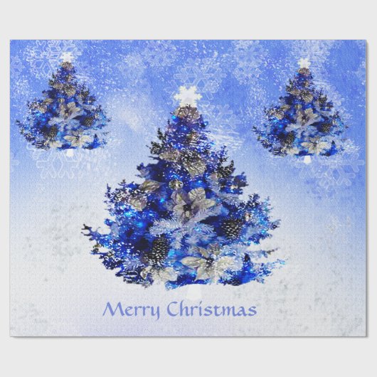 Blauwe kerstboom versierd cadeaupapier (Vlak)