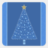 Blauwe kerstboom vierkante sticker (Voorkant)