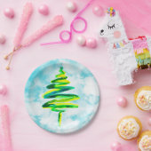 Blauwe kerstboom waterverf Bord papier (Feest)