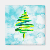 Blauwe kerstboom waterverf Magnet (Voorkant)