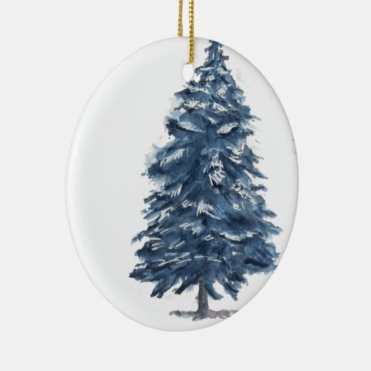 Blauwe kerstboom - Waterverf roze en blauw Keramisch Ornament (Rechts)