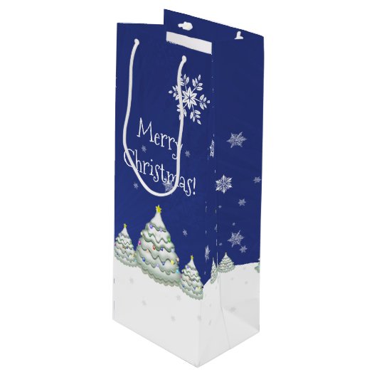 Blauwe kerstboom Wine Gift Bag Wijn Cadeautas (Voorkant Gekanteld)