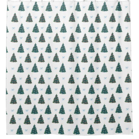Blauwe Kerstboom Winter Coquette Kerstmis Douchegordijn (Voorkant)