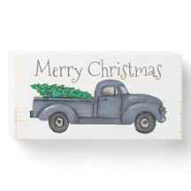 Blauwe kerstboom Wood Art Sign