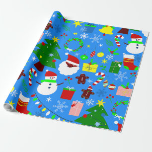 blauwe kerstboom zwarte kerstman cadeaupapier