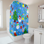 blauwe kerstboom zwarte kerstman douchegordijn (In situ)