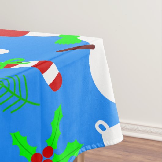 blauwe kerstboom zwarte kerstman tafelkleed (Voorbeeld)