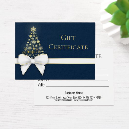 Blauwe kerstboomgaard goudblauw visitekaartje (Bureau)