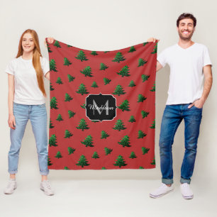 Blauwe kerstboomgaarden fleece deken