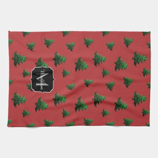 Blauwe kerstboomgaarden theedoek (Horizontaal)