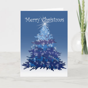 Blauwe kerstboomkaart feestdagen kaart