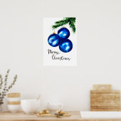 Blauwe kerstboomornamenten poster (Keuken)