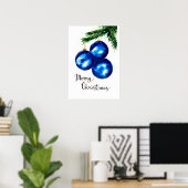 Blauwe kerstboomornamenten poster (Thuiskantoor)