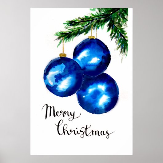 Blauwe kerstboomornamenten poster (Voorkant)