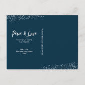 Blauwe kerstboomplatte feestdagenkaart (Achterkant)